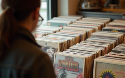 A customer browsing through vinyl records